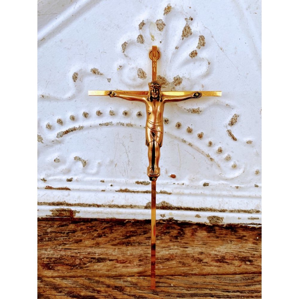 Vintage Brass INRI Crucifix Cross Jesus Wall Hanging